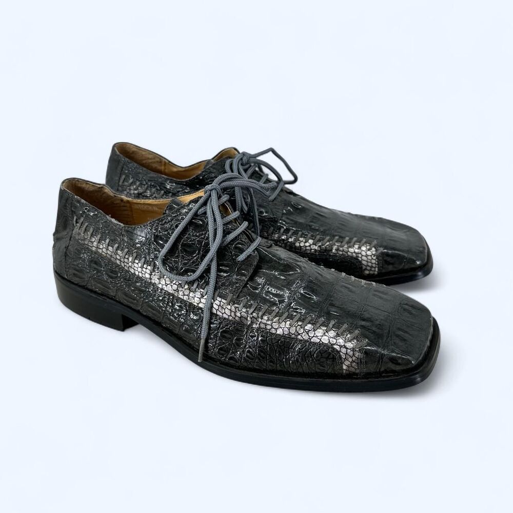 Faux Crocodile Embossed Vintage 70’s Oxfords Square Toe Dress Shoes